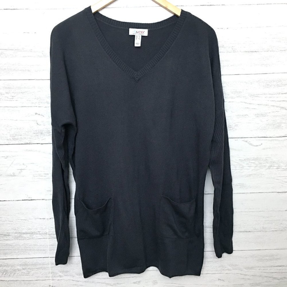 NEW Denim & Co. Women's Gray Sweater V-Neck Drop Shoulder Tunic Lightweight XS